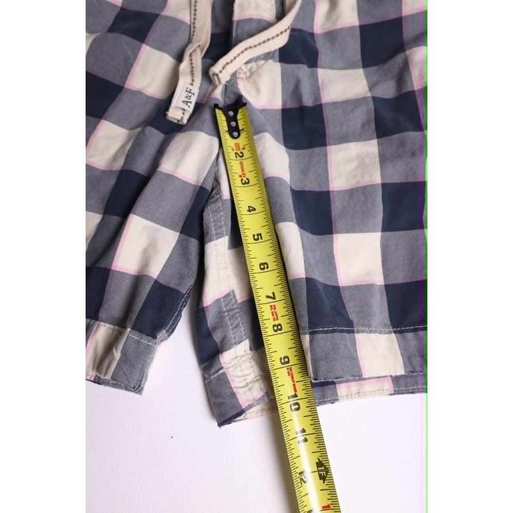 Abercrombie & Fitch Mens 32 Navy Blue White Plaid Drawstring Chino Shorts - Picture 5 of 6